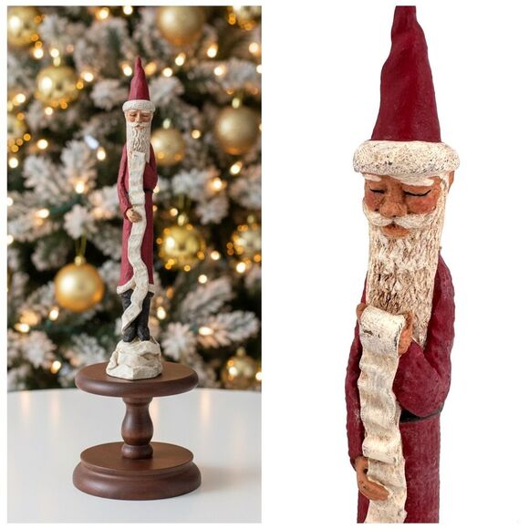 Jim Shore 1991 Rare Folk Art Pencil Santa Claus 9” tall Santa Checking his List - Picture 1 of 7